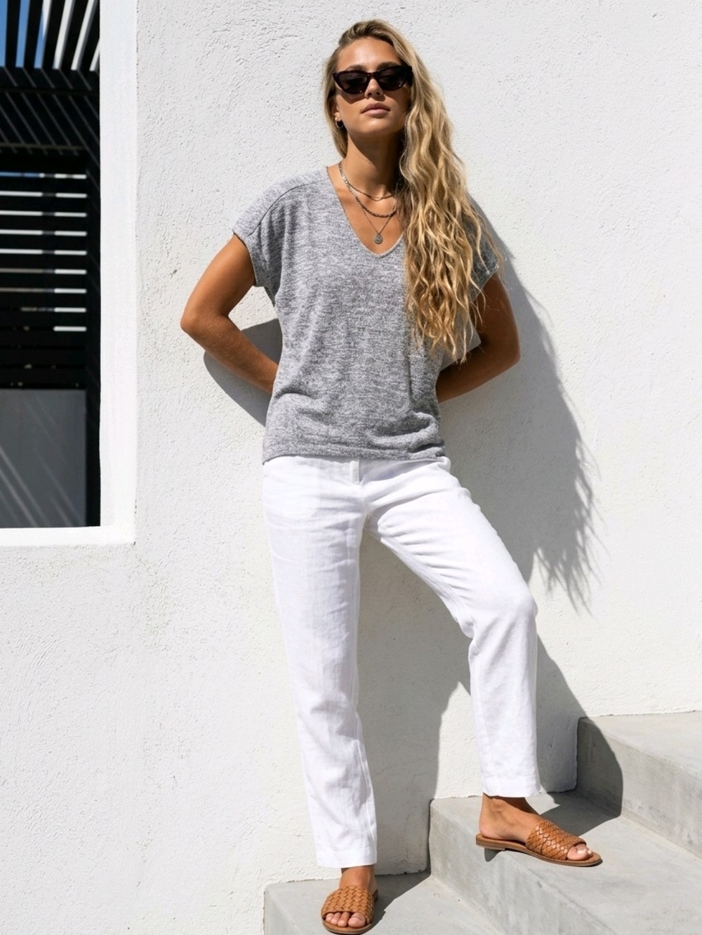 Monk & Lou Gray Minimalist Lounge Knit Tee Small